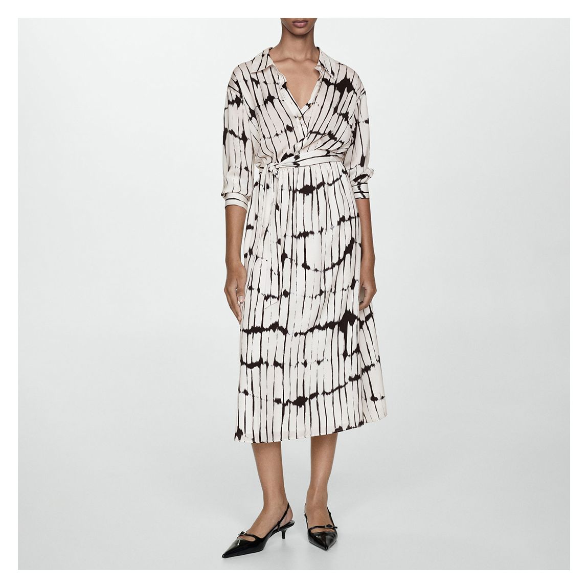 White Printed Pleated Shirt Dress main product photo