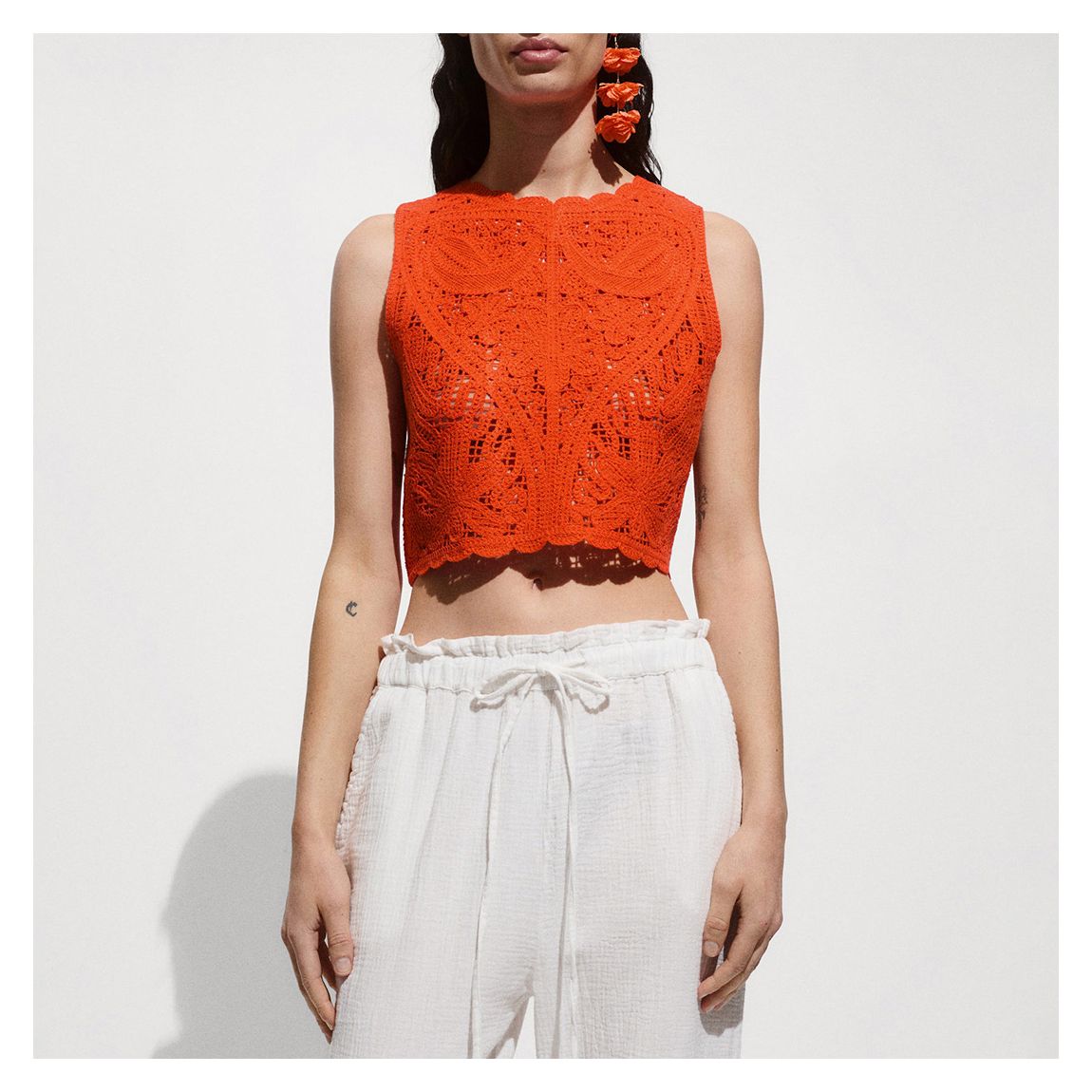 Orange Lacey Crop Top main product photo