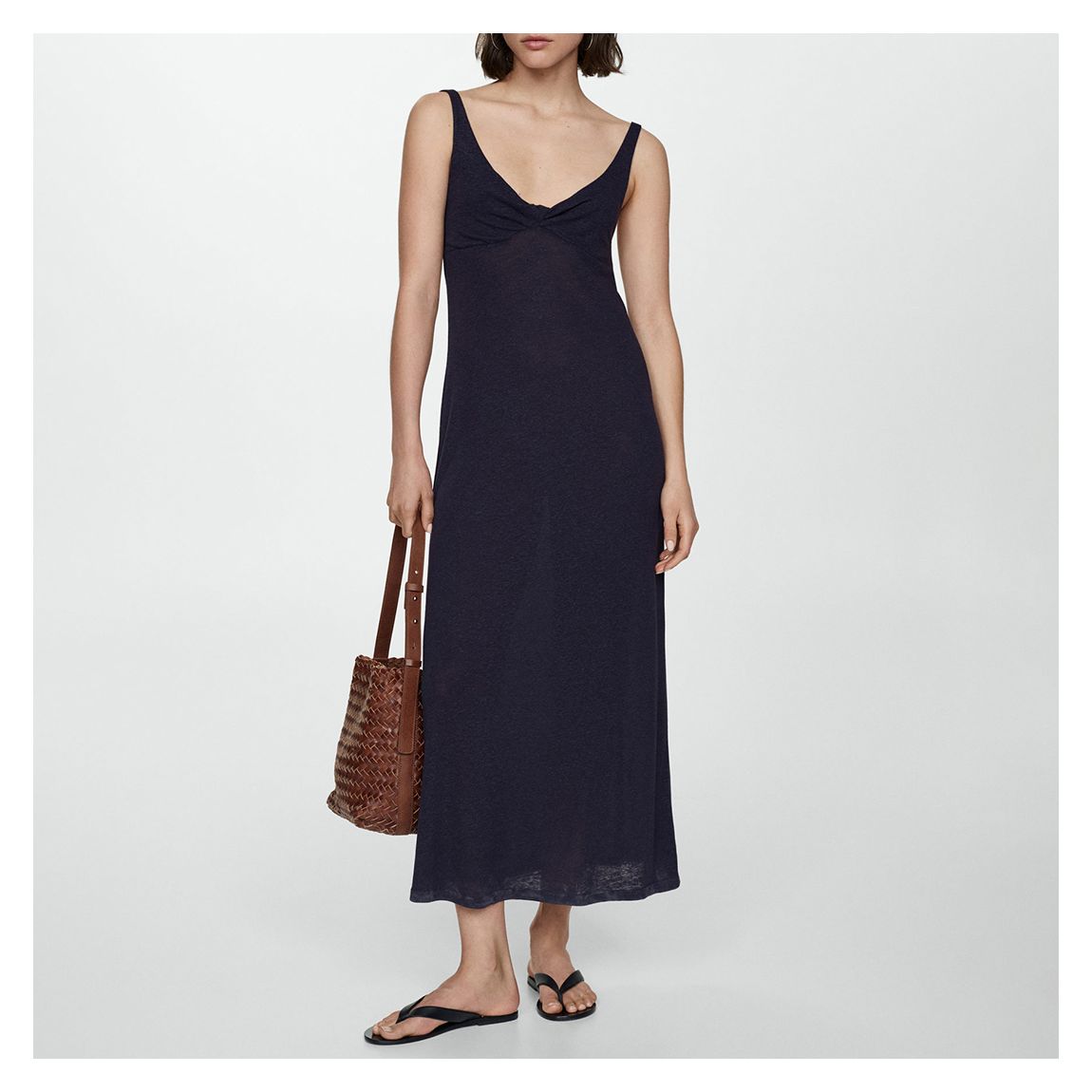 Black Linen Blend Knot Maxi Dress main product photo