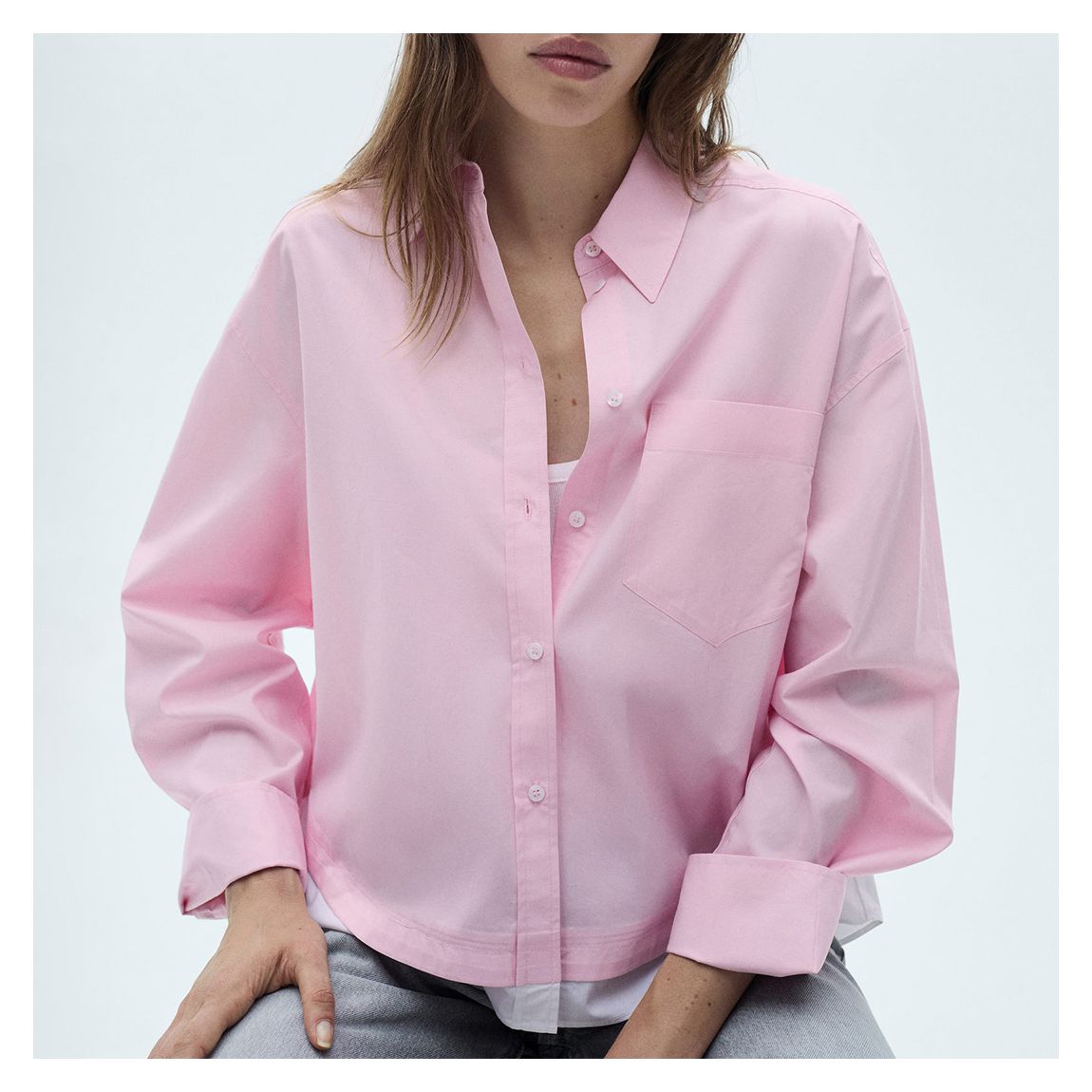 Pink Oversized Contrast Hem Shirt main product photo
