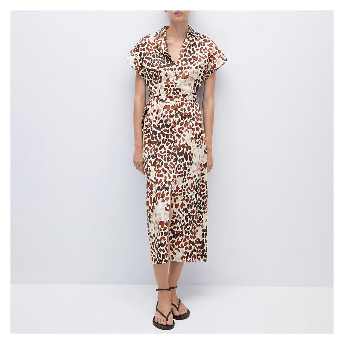 Beige Animal Print Wrap Dress main product photo