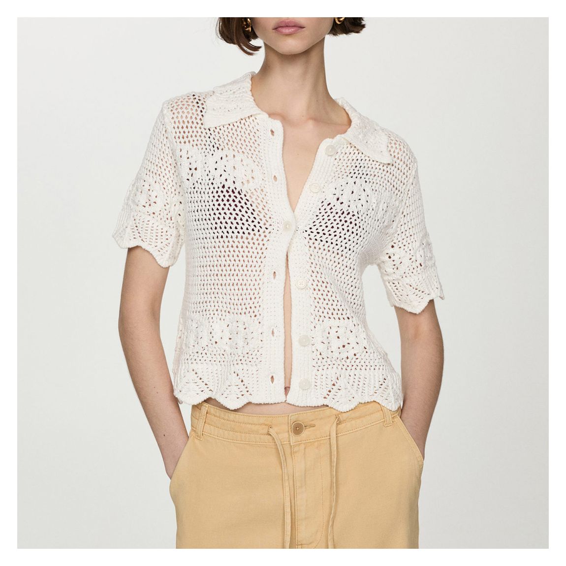 Ivory Crochet Open Weave Cardigan main product photo