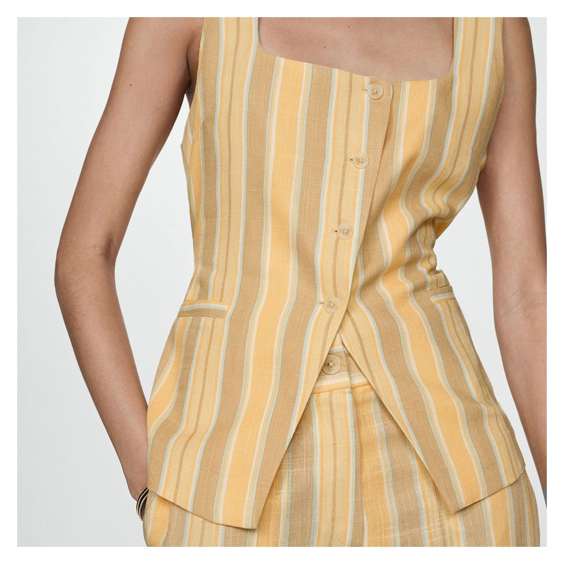 Mustard Stripe Tie Back Waistcoat main product photo