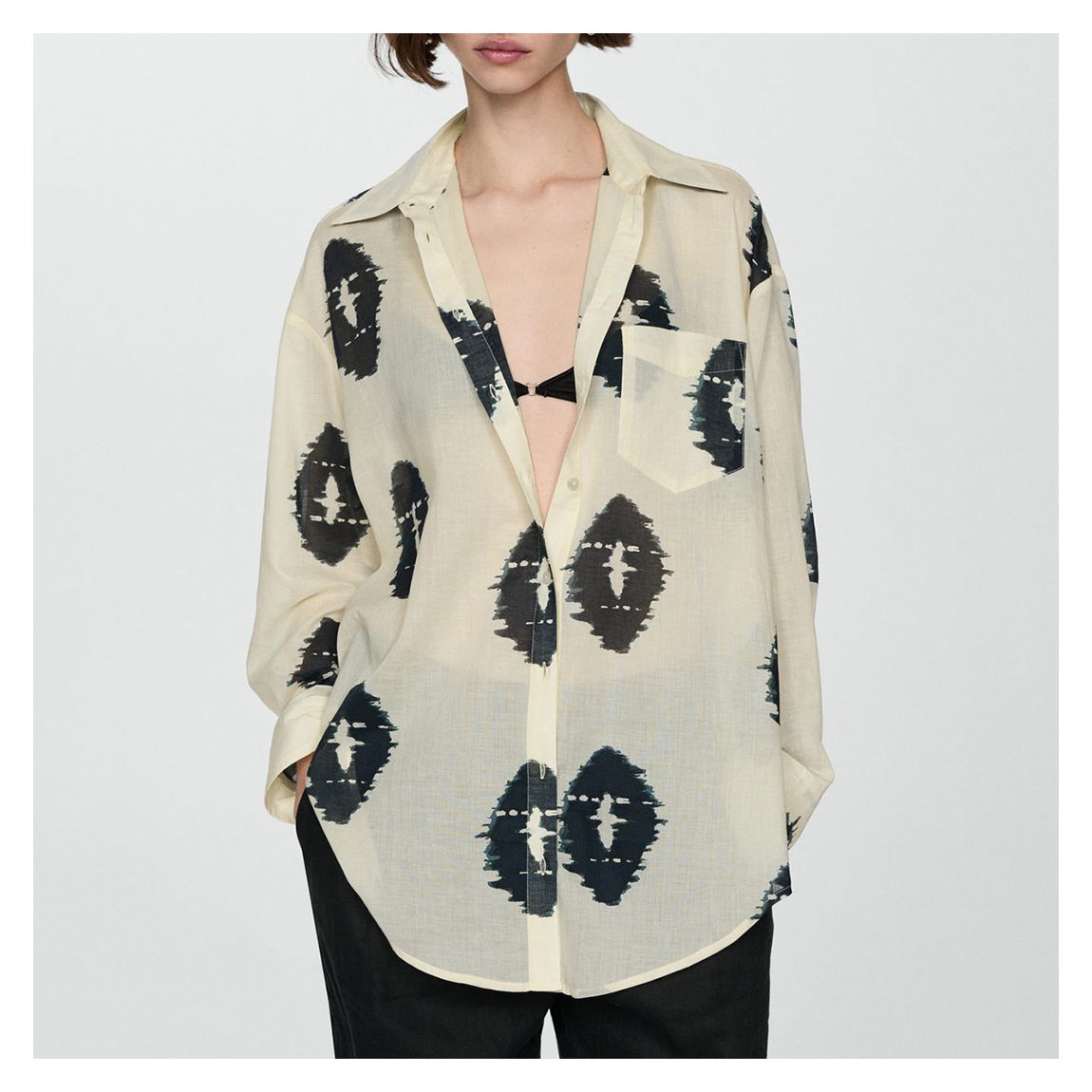 Ecru Semi Sheer Printed Shirt main product photo