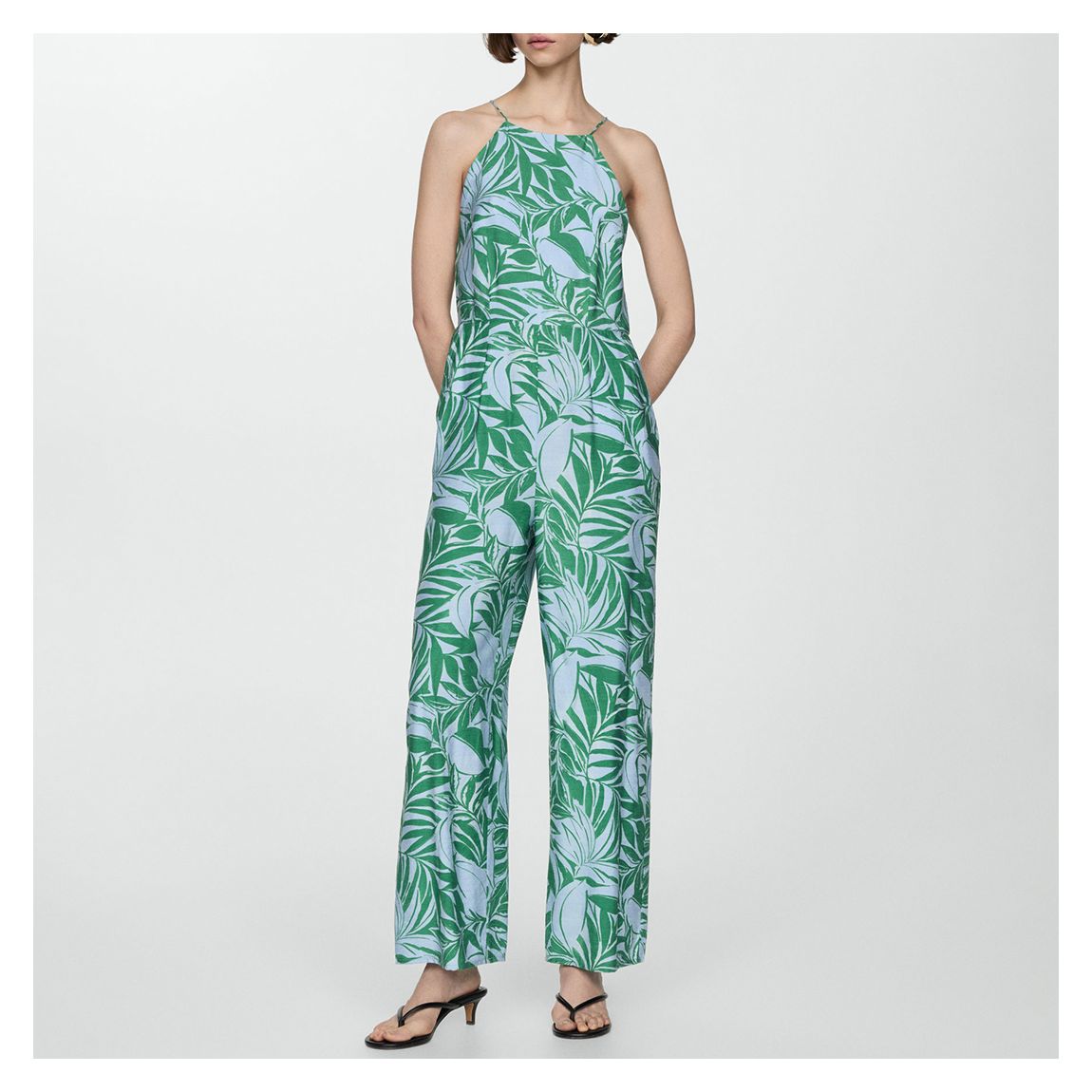 Turquoise Leafy Print Jumpsuit main product photo