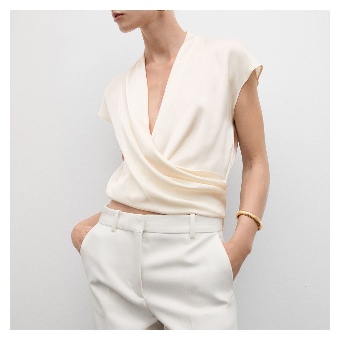 Ecru Cap Sleeve Wrap Blouse main product photo