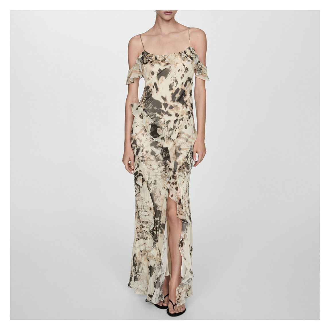Beige Animal Print Ruffle Dress main product photo