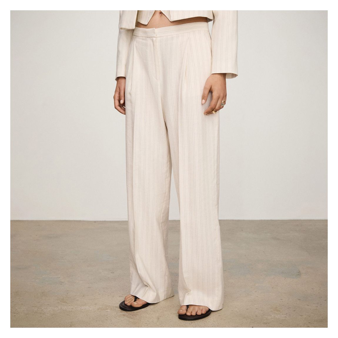Ecru Striped Straight Leg Trouser main product photo
