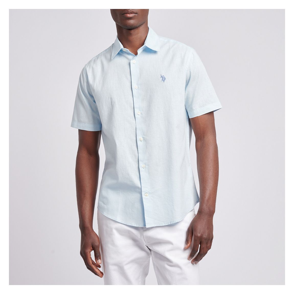 Light Blue Linen Blend Shorts Sleeve Shirt main product photo