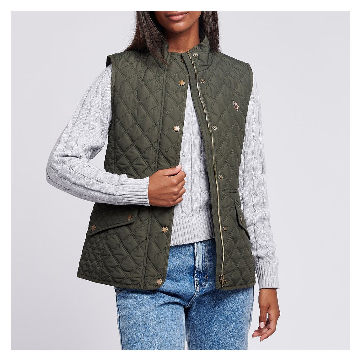 Khaki Hacking Quilted Gilet main product photo