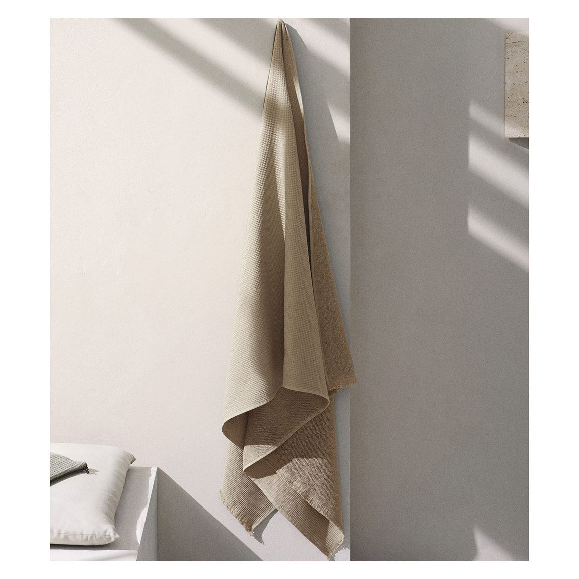 Cotton Waffle Beach Towel With Fringes, Beige main product photo