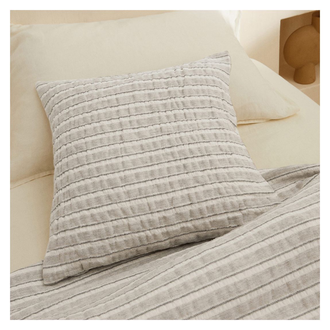 Stripes Cotton Cushion Case, Grey main product photo