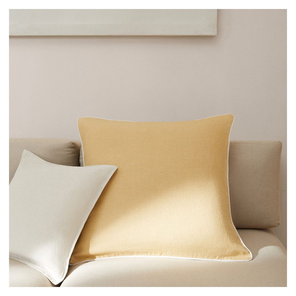 100% Linen Cushion Cover With Piping, Yellow main product photo