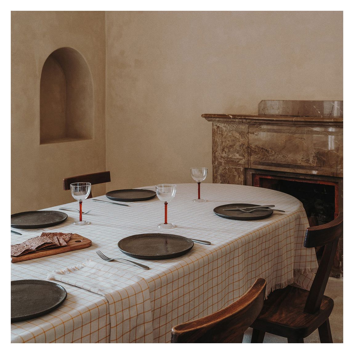 Checked Tablecloth with Fringe, 150x150cm main product photo