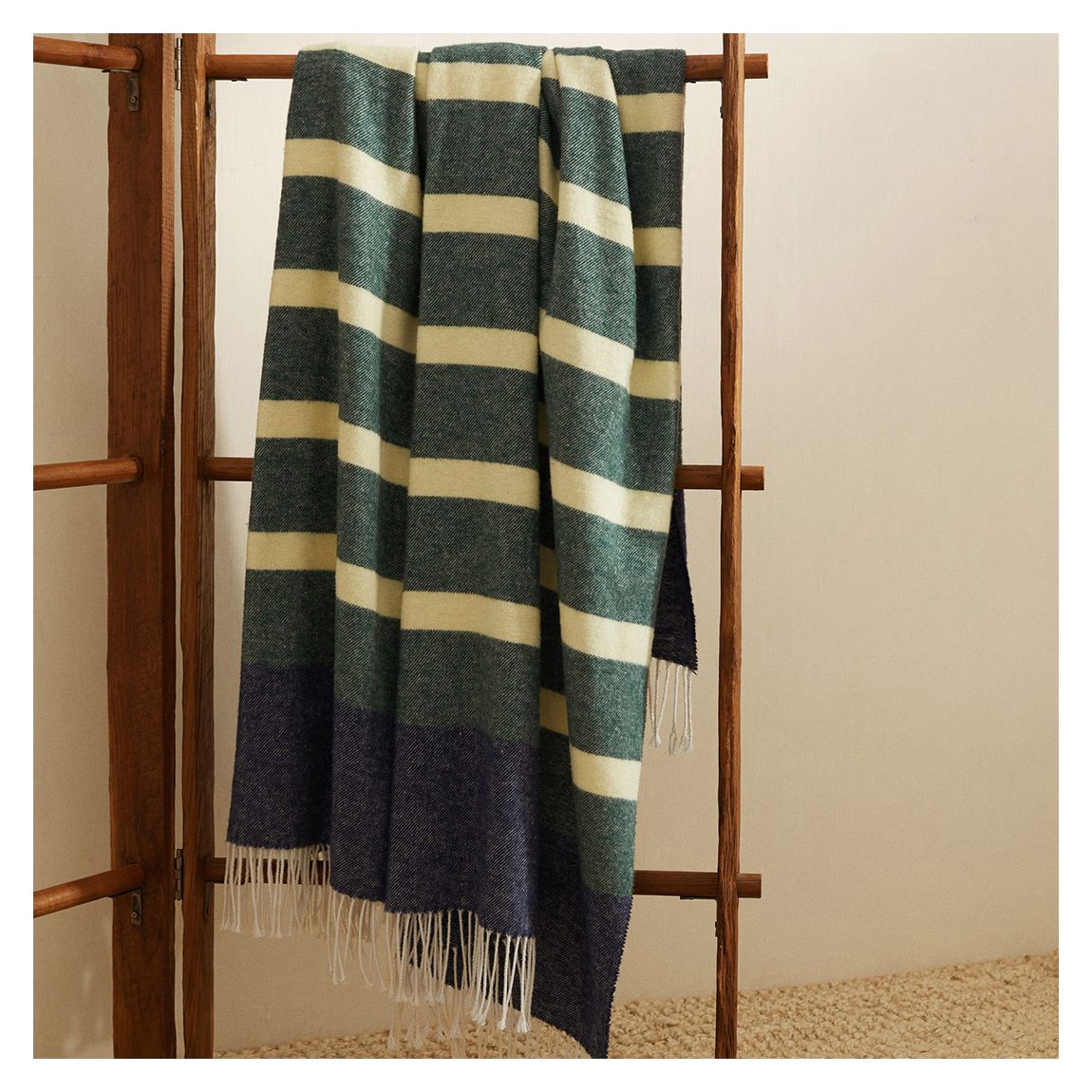 Textured Cotton Blanket, Green/Navy main product photo