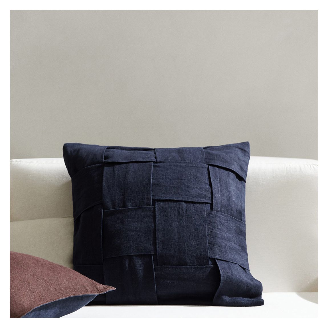 100% Linen Braided Cushion Case, Navy main product photo