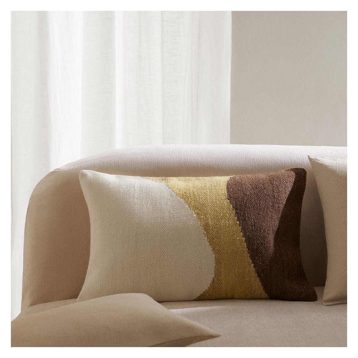 100% Cotton Wave Cushion Cover, White/Brown main product photo