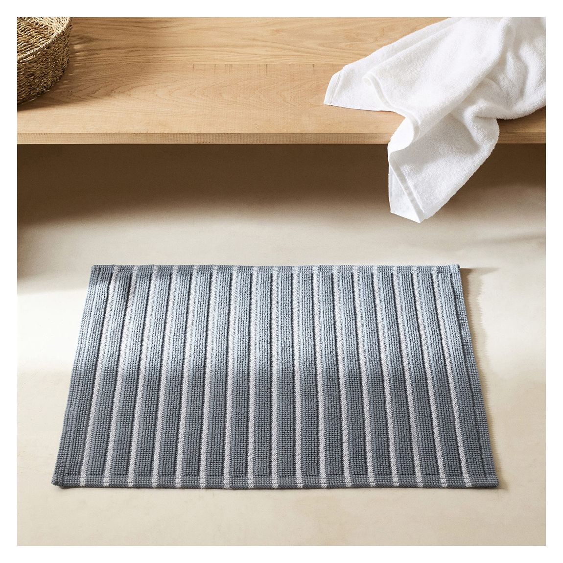 Striped Boucle Bathroom Rug, Light Grey main product photo