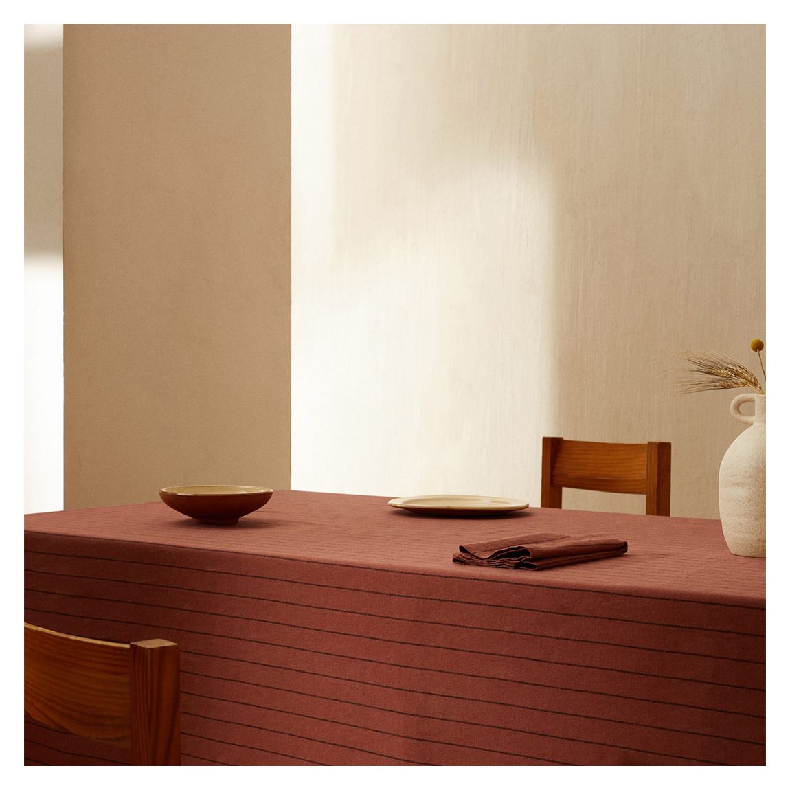 100% Linen Striped Tablecloth, 170x170cm main product photo