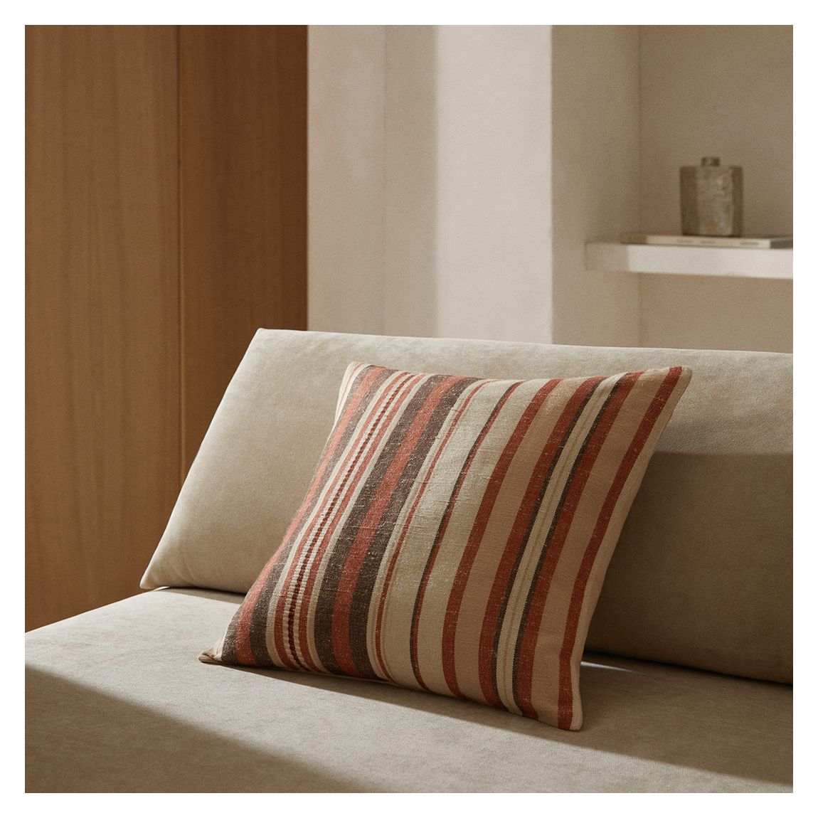 Striped Linen Cushion Case, Terracotta main product photo