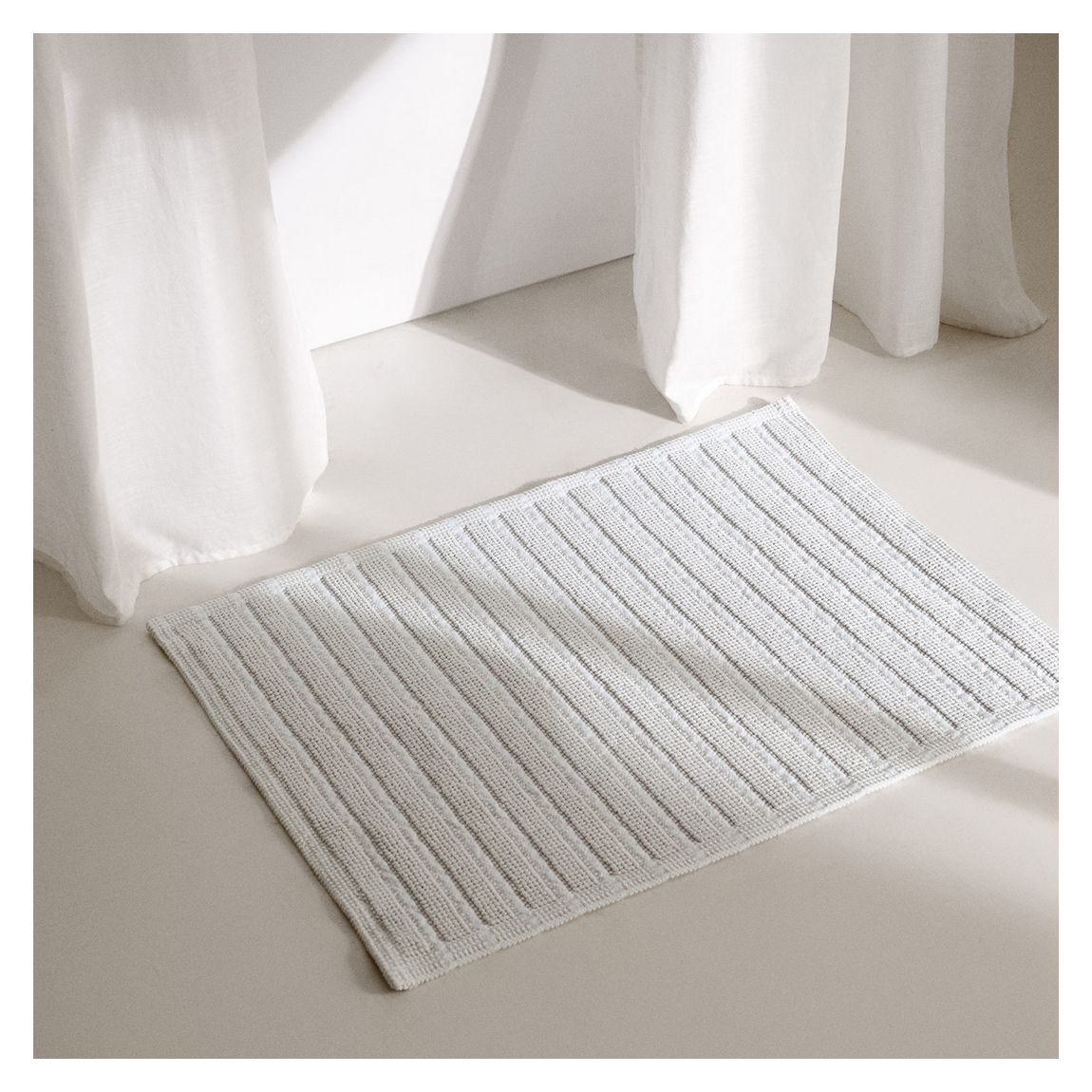 Striped Boucle Bathroom Rug, White main product photo
