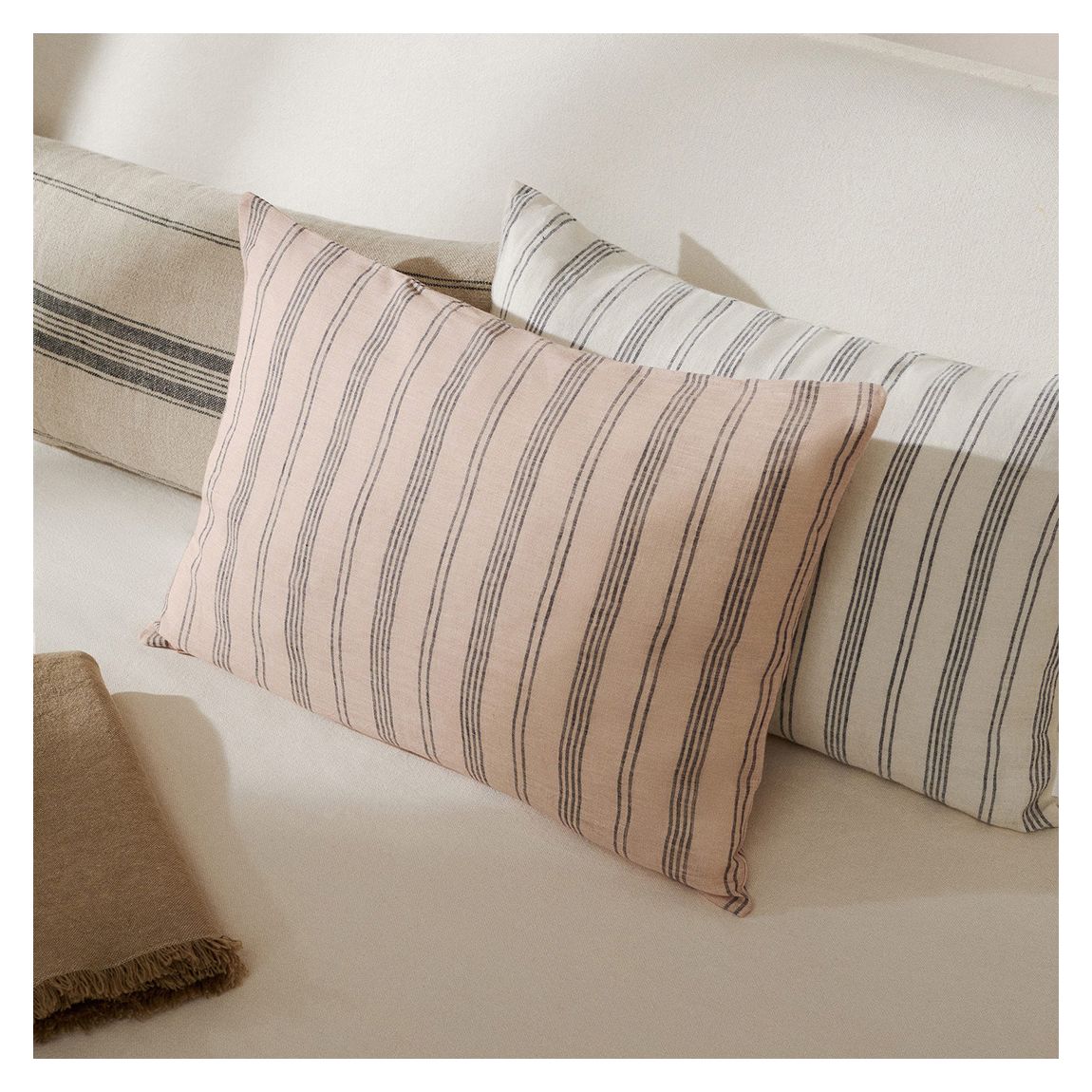 100% Linen Striped Cushion Cover, Pink main product photo
