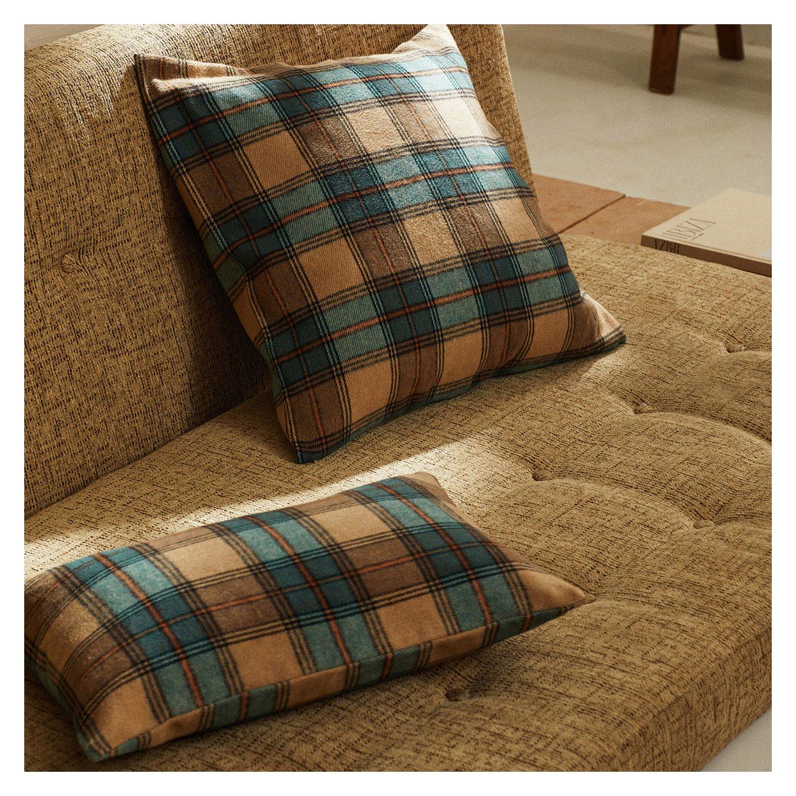 Textured Check Cushion Case, Brown main product photo