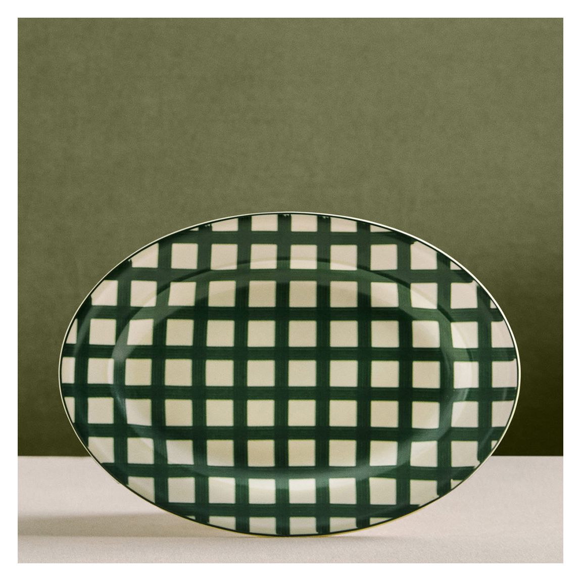 Forest Green Gingham Pattern Tray main product photo