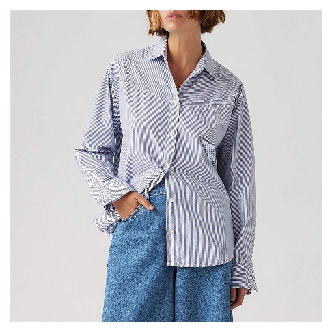 Blue Harlie Stripe Boyfriend Shirt main product photo