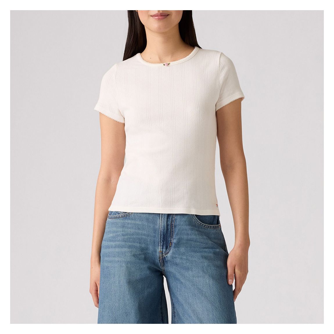 Cream Pointelle Stretch Tee main product photo