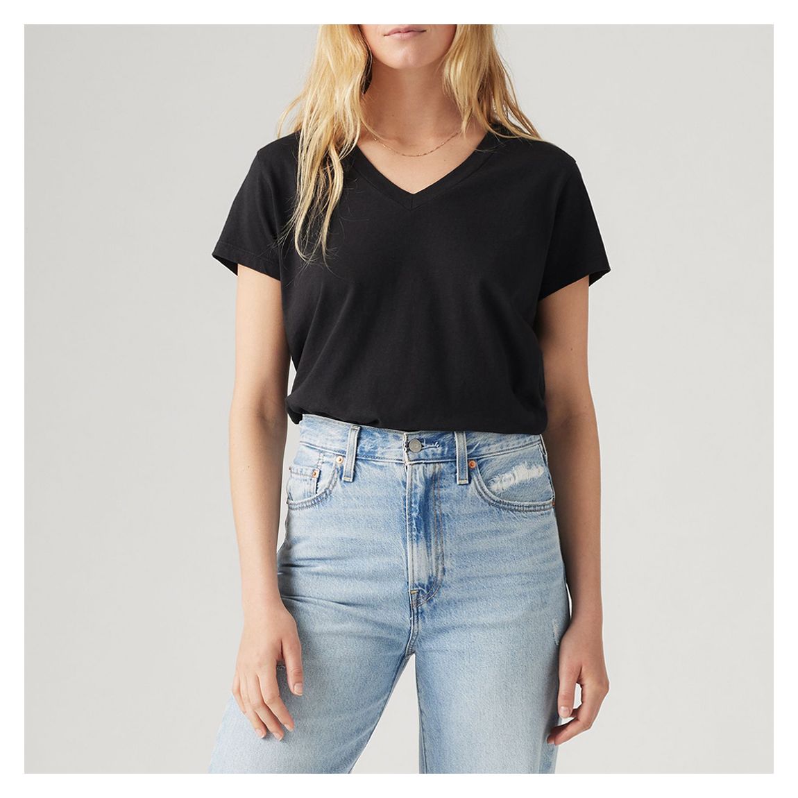 Black Boxy V-Neck Cotton T-Shirt main product photo