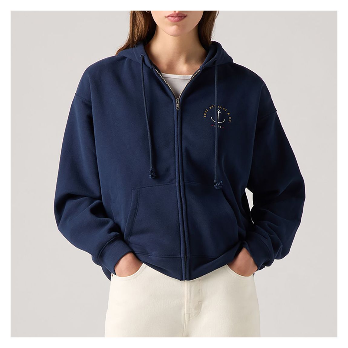 Navy Anchor Graphic Zip-Up Hoodie main product photo
