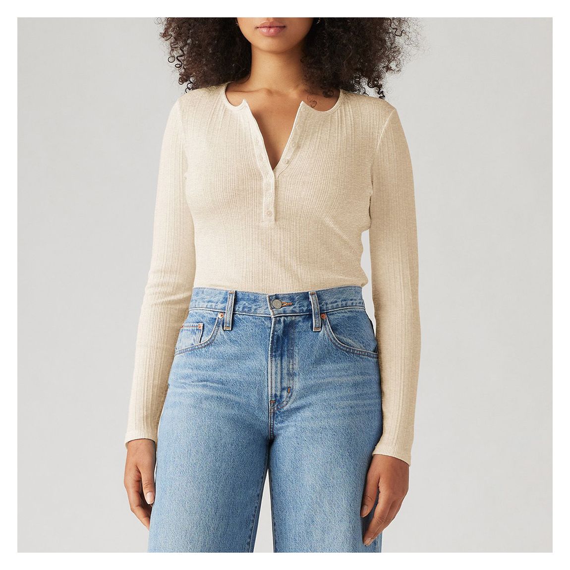Beige Vacationer Long Sleeve Ribbed Top main product photo