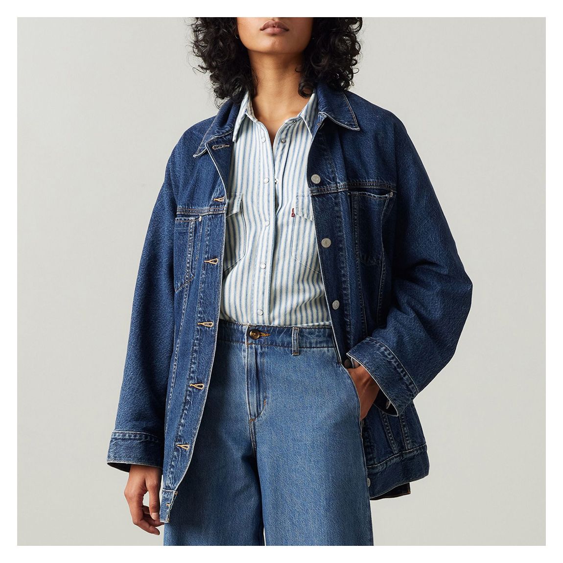 Mid Blue Belted Dolman Trucker Jacket main product photo