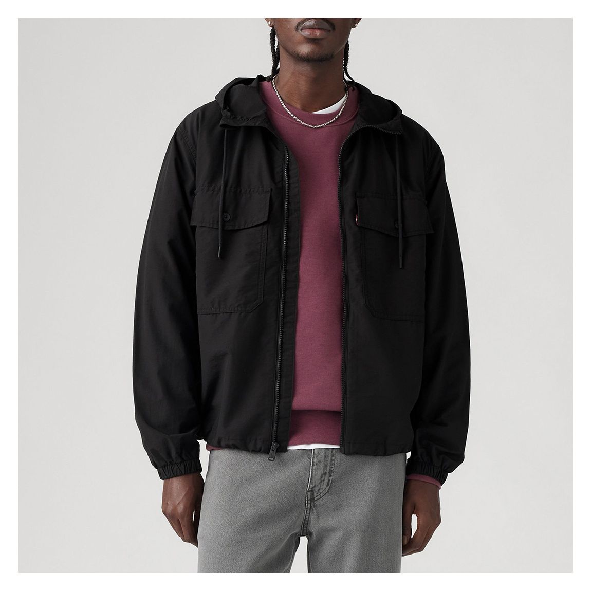 Black Arcata Zip Windbreaker Jacket main product photo