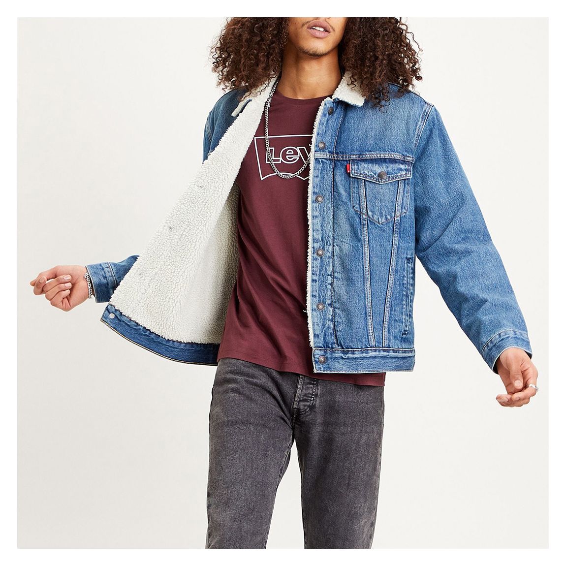 Mid Wash Sherpa Trucker Jacket main product photo