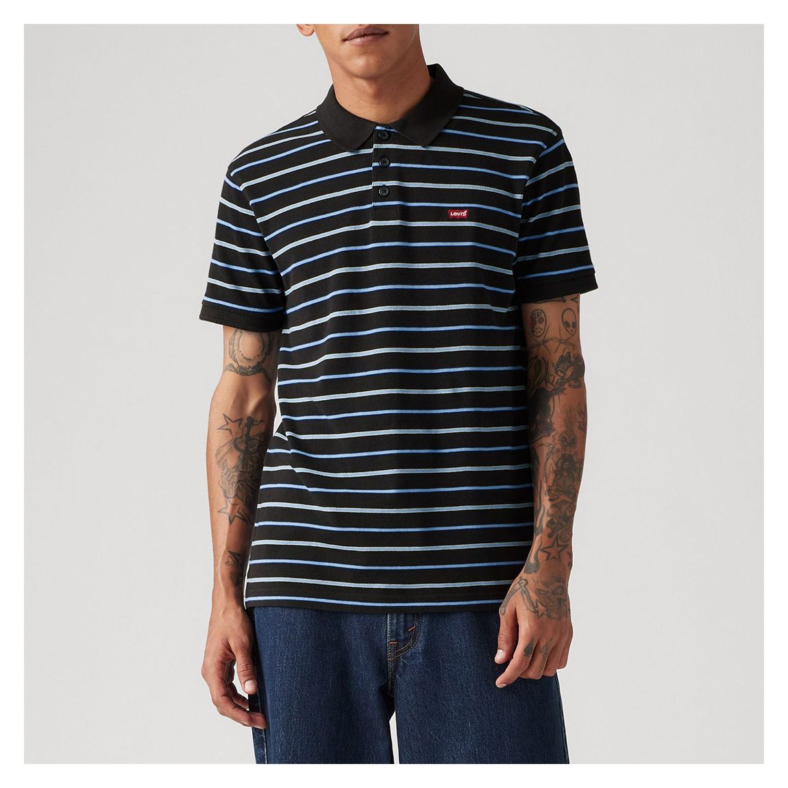 Black/ Blue Stripe Cotton Polo Shirt main product photo