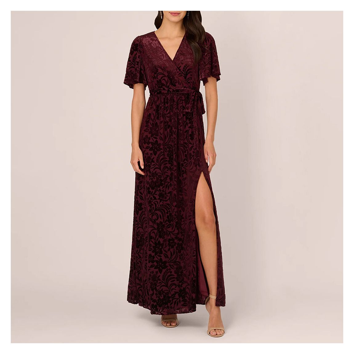 Burgundy Floral V-Neck Maxi Dress main product photo