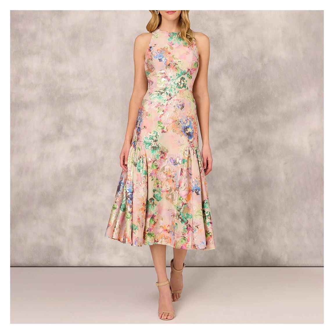 Pink Floral Jacquard Midi Dress main product photo