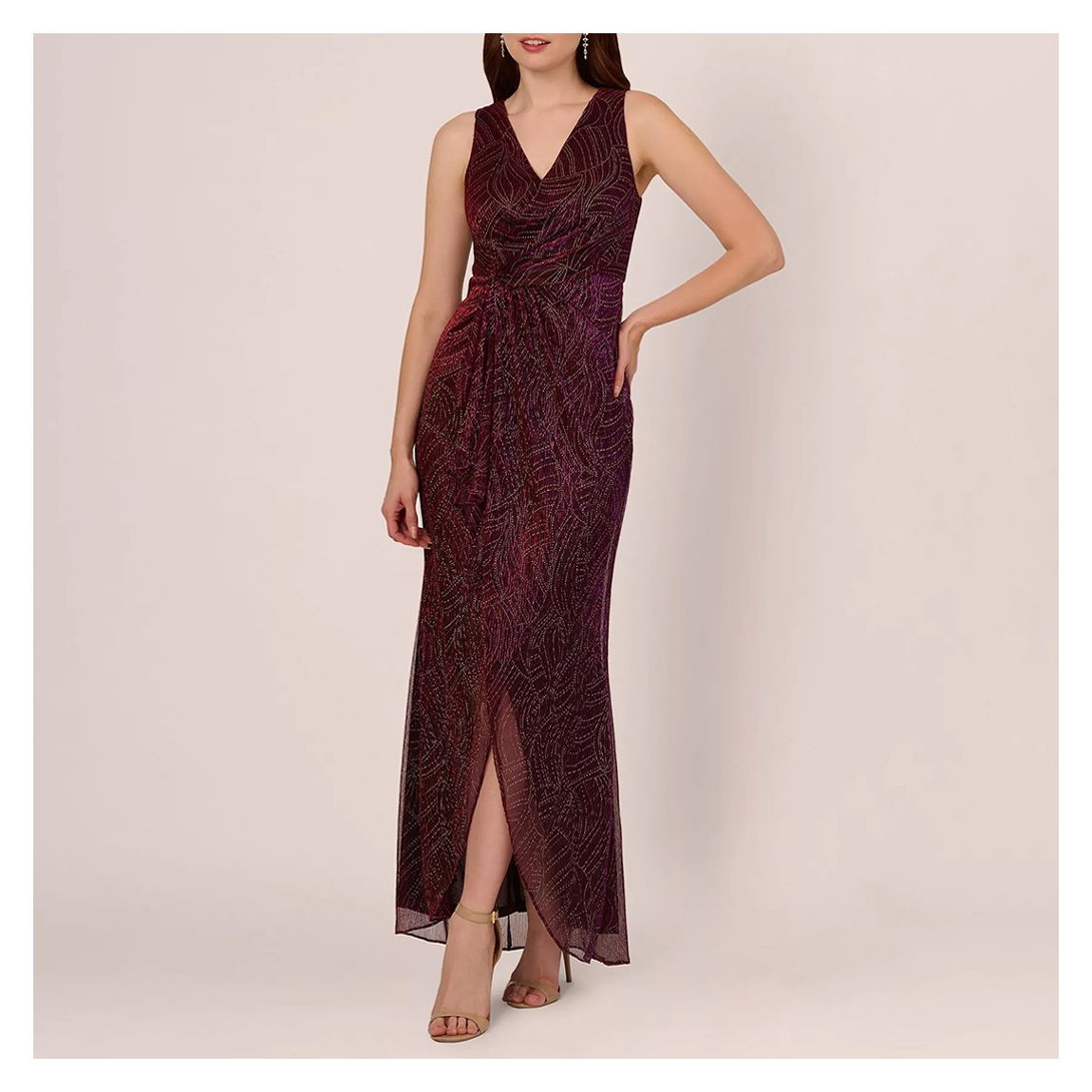 Burgundy Metallic Mesh Cascade Gown main product photo