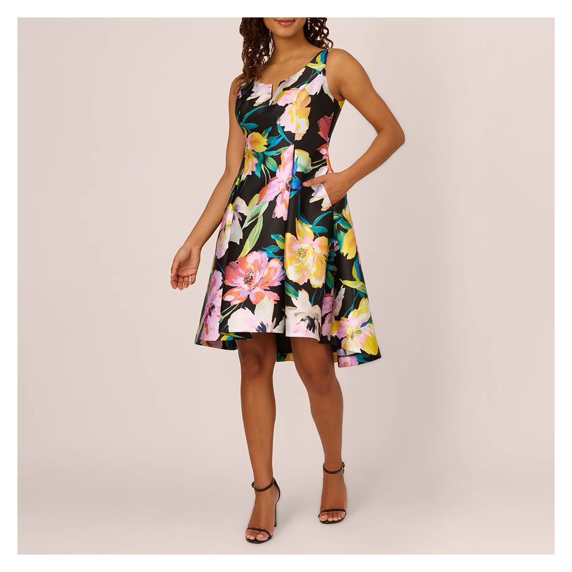 Black Printed Mikado Short Dress main product photo