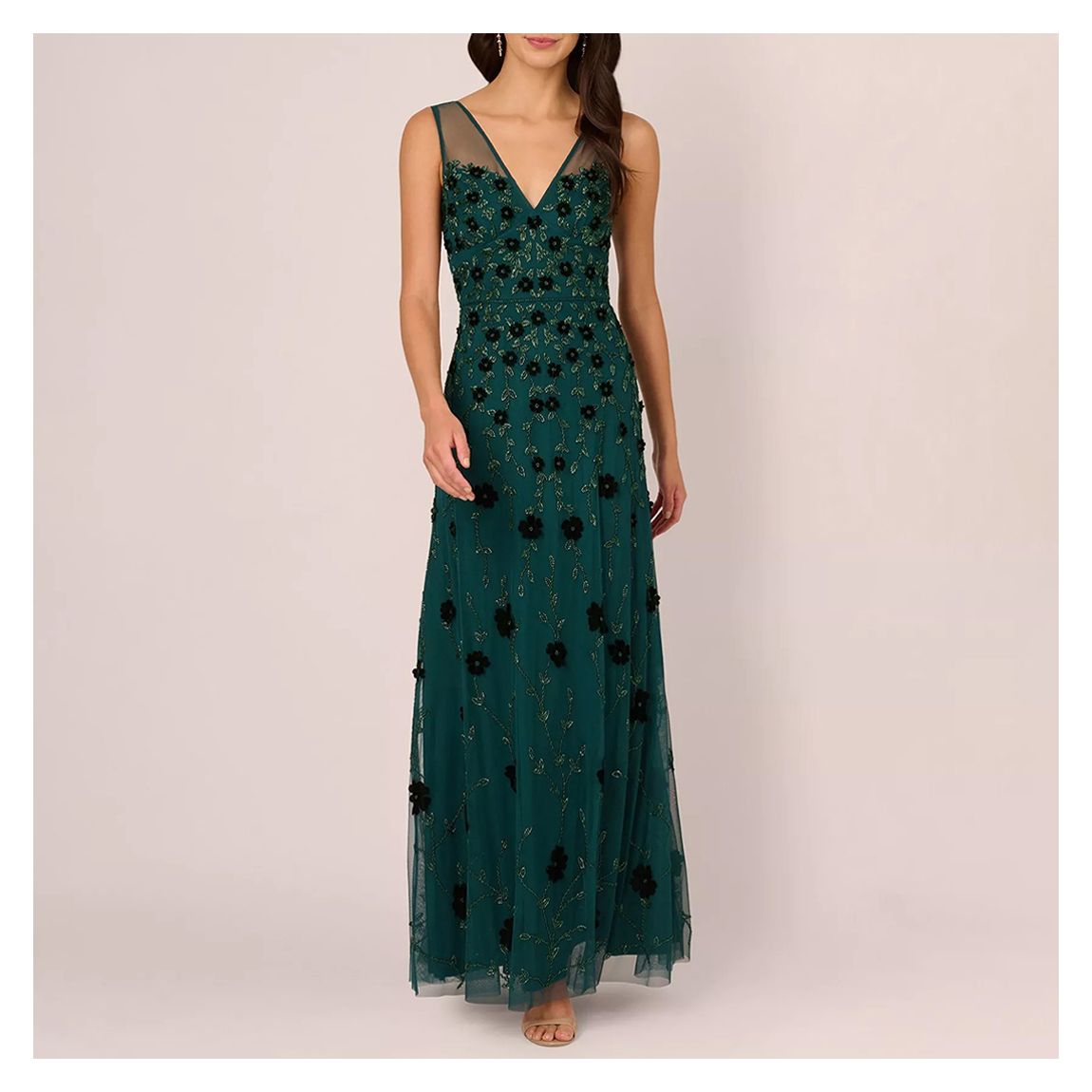 Hunter Green Beaded Mesh Dress main product photo