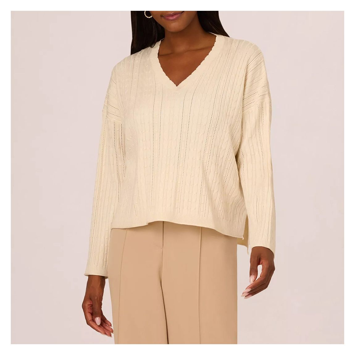 Ecru V-Neck Pointelle Sweater main product photo