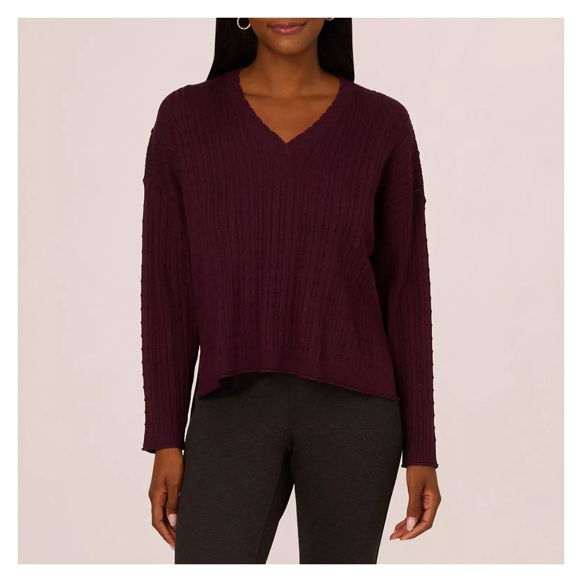 Plum V-Neck Pointelle Sweater main product photo