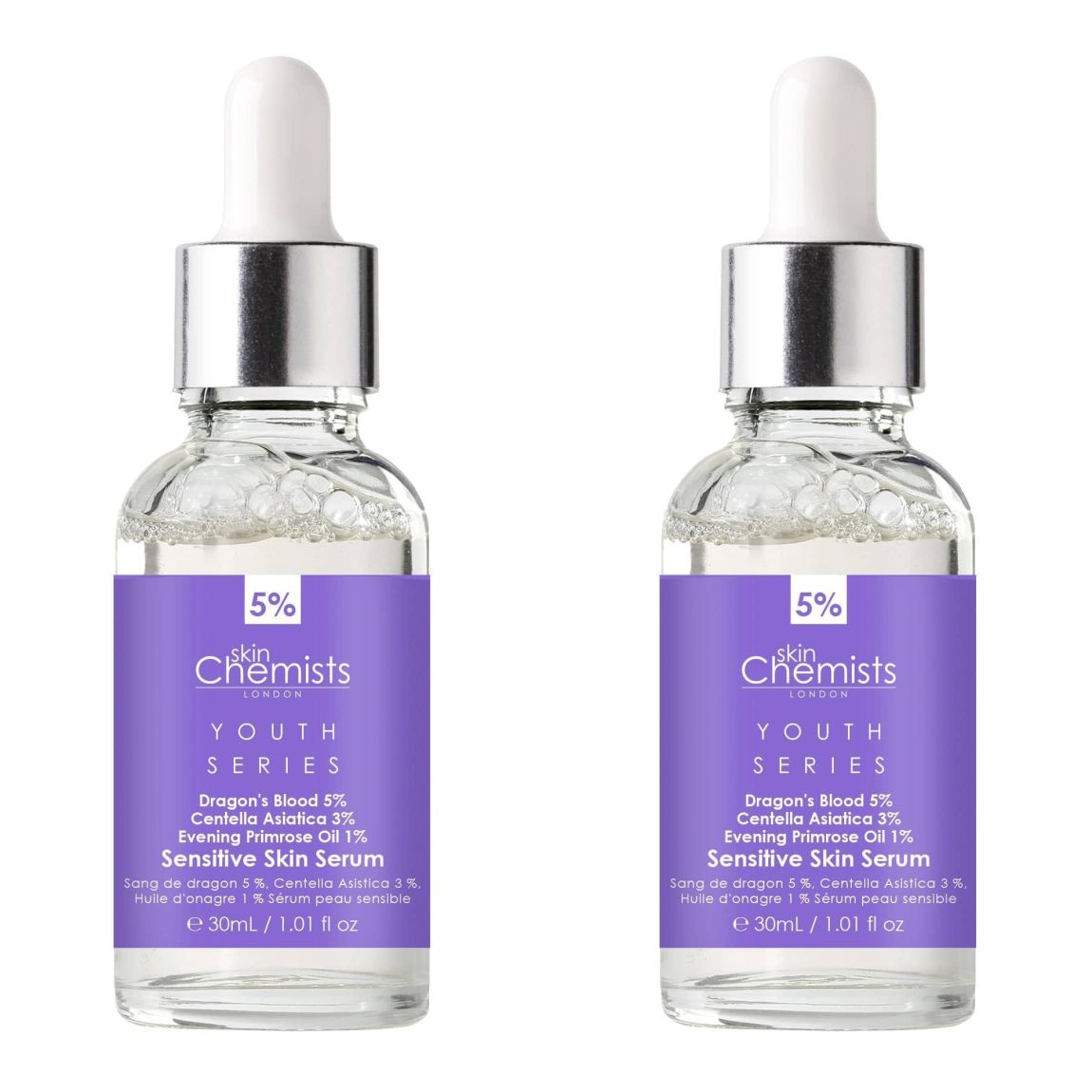 skinChemists Youth Series Sensitive Skin Serum Dragon's Blood 5%, Centella Asiatica 3%, Evening Primrose Oil 1% 30ml x 2 Duo Pack main product photo