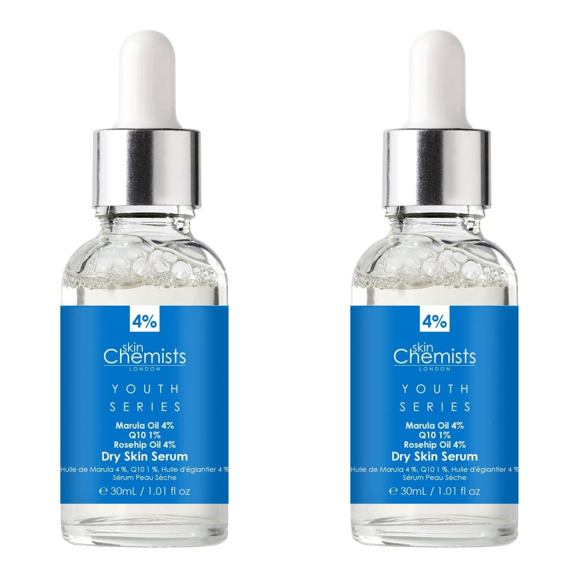 skinChemists Youth Series Dry Skin Serum Marula Oil 4%, Q10 1%, Rosehip Oil 4% 30ml x 2 Duo Pack main product photo