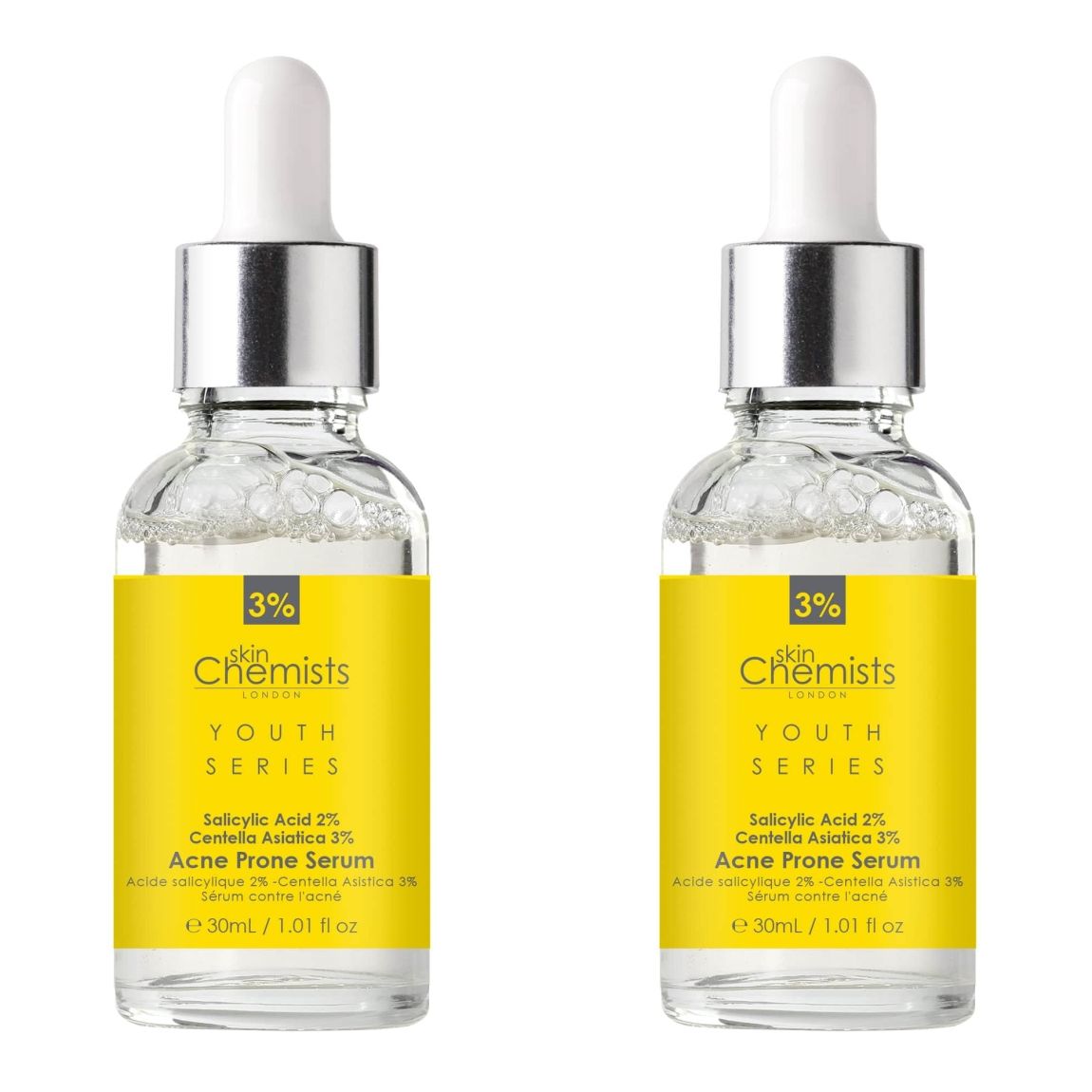 skinChemists Youth Series Acne Prone Serum Salicylic Acid 2%, Centella Asiatica 3% 30ml x 2 Duo Pack main product photo