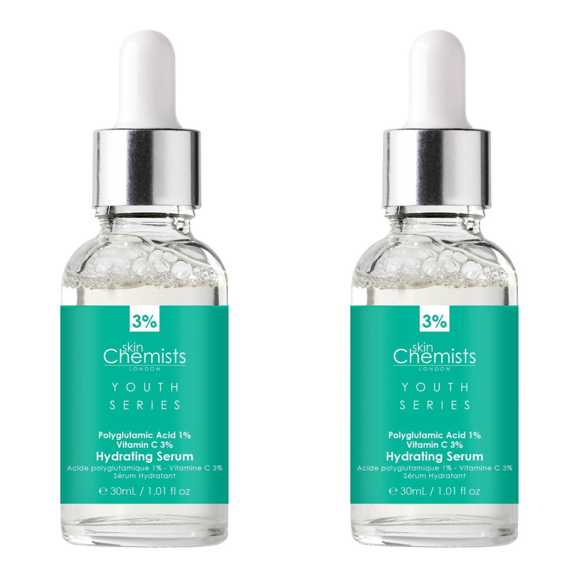 skinChemists Youth Series Hydrating Serum Polyglutamic Acid 1%, Vitamin C 3% 30ml x 2 Duo Pack main product photo