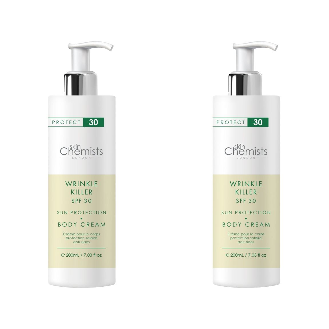 skinChemists Wrinkle Killer Sun Protection Body Cream SPF 30 200ml x 2 Duo Pack main product photo
