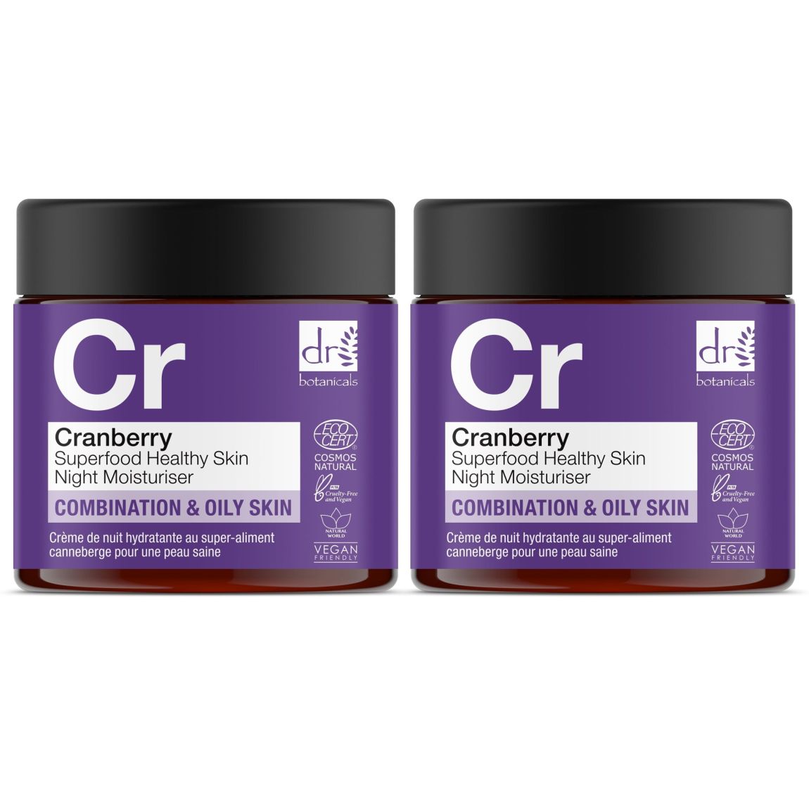 Dr Botanicals Cranberry Superfood Healthy Skin Night Moisturiser 60ml x 2 Duo Pack main product photo